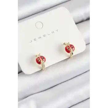 Pirinç Uğur Böceği Model Gold Renk Çocuk Küpe