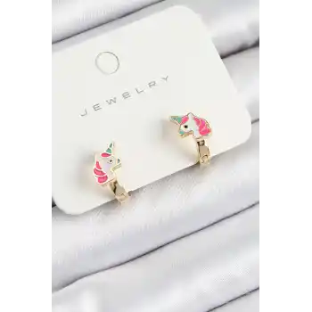 Pirinç Unıcorn Model Gold Renk Çocuk Küpe