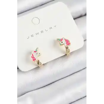 Pirinç Unıcorn Model Gold Renk Çocuk Küpe