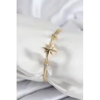 Pirinç VIP Seri Gold Renk Kutup Yıldızı Model Kadın Bileklik