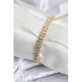 Pirinç VIP Seri Gold Renk Oval Sıralı Kadın Bileklik