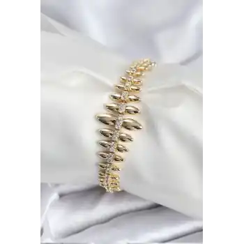 Pirinç VIP Seri Gold Renk Sıralı Damla Model Kadın Bileklik