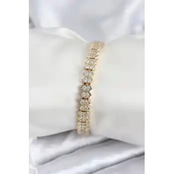 Pirinç VIP Seri Gold Renk Zirkon Taşlı Kadın Bileklik