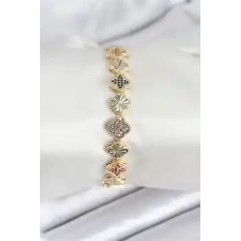 Pirinç VIP Seri Yonca Zirkon Taşlı Kadın Bileklik