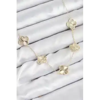 Pirinç VIP Yonca Model Gold Renk Kadın Kolye