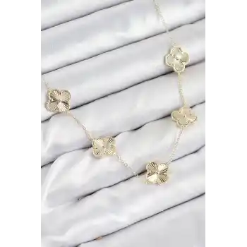 Pirinç VIP Yonca Model Gold Renk Kadın Kolye