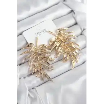 Pirinç Yaprak Model Gold Renk Kadın Küpe