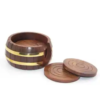 Pirinç Yuvarlak Ahşap Bardak Altı W431