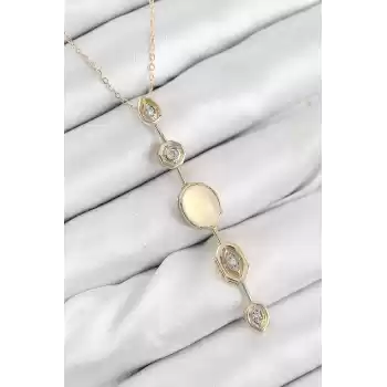 Pirinç Zincir Sarı Gold Renk Zirkon Taşlı Y Kolye