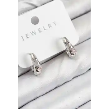 Pirinç Zirkon Taş Desenli Model Gümüş Renk Kadın Küpe