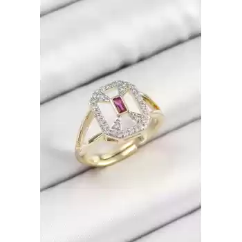 Pirinç Zirkon Taşlı Baget Model Gold Renk Kadın Yüzük