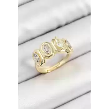 Pirinç Zirkon Taşlı Damla Model Gold Renk Kadın Yüzük