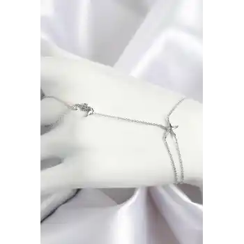 Pirinç Zirkon Taşlı Deniz Atı Ve Yıldız Model Gümüş Renk Şahmeran