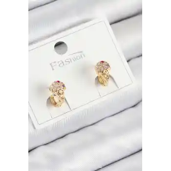 Pirinç Zirkon Taşlı Dondurma Model Gold Renk Çocuk Küpe