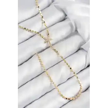 Pirinç Zirkon Taşlı Ezme Zincirli Deniz Yıldızı Model Gold Renk Y Kolye