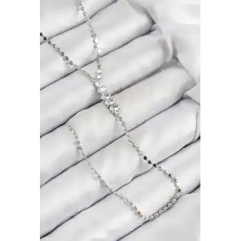 Pirinç Zirkon Taşlı Ezme Zincirli Model Gümüş Renk Y Kolye