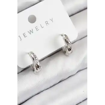 Pirinç Zirkon Taşlı Halka Model Gümüş Renk Kadın Küpe