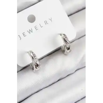 Pirinç Zirkon Taşlı Halka Model Gümüş Renk Kadın Küpe