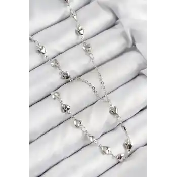 Pirinç Zirkon Taşlı Kalp Model Gümüş Renk Y Kolye