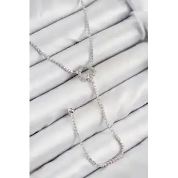 Pirinç Zirkon Taşlı Kalp Model Gümüş Renk  Y Kolye