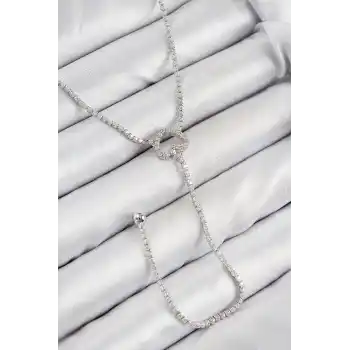 Pirinç Zirkon Taşlı Kalp Model Gümüş Renk  Y Kolye