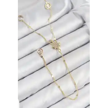Pirinç Zirkon Taşlı Kutup Yıldızı Model Gold Renk Y Kolye