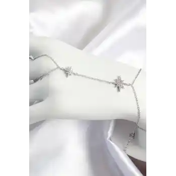 Pirinç Zirkon Taşlı Kutup Yıldızı Model Gümüş Renk Kadın Şahmeran