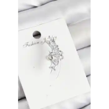 Pirinç Zirkon Taşlı Model Gümüş Renk Sağ Kıkırdak Küpe