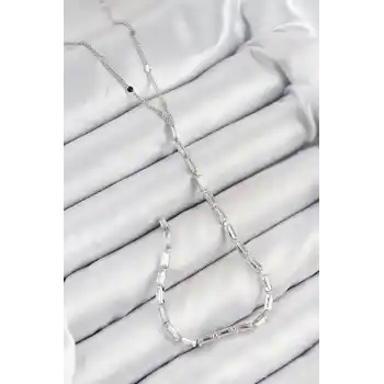 Pirinç Zirkon Taşlı Model Gümüş Renk Y Kolye