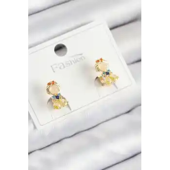 Pirinç Zirkon Taşlı Pamuk Prenses Model Gold Renk Çocuk Küpe