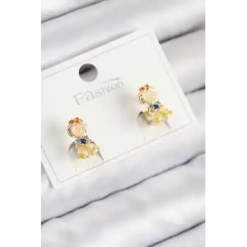 Pirinç Zirkon Taşlı Pamuk Prenses Model Gold Renk Çocuk Küpe