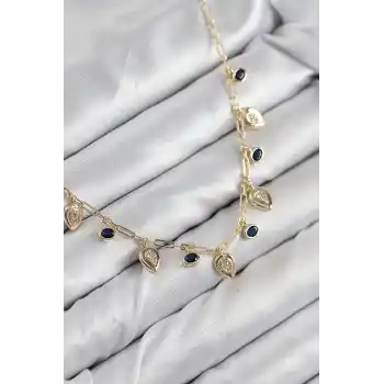 Pirinç Zirkon Taşlı Sallantılı Damla Model Gold Renk Kadın Kolye