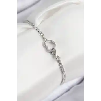 Pirinç Zirkon Taşlı Sonsuzluk Kalp Model Gümüş Renk Kadın Bileklik