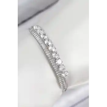 Pirinç Zirkon Taşlı Su Yolu Model Gümüş Renk Kadın Bileklik