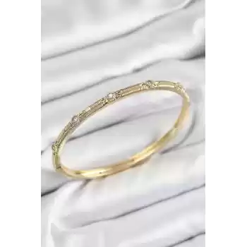 Pirinç Zirkon Taşlı Vintage Model Gold Renk Kadın Kelepçe