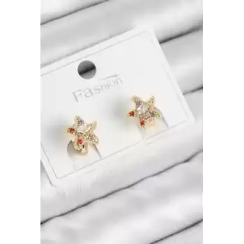 Pirinç Zirkon Taşlı Yıldız Model Gold Renk Çocuk Küpe