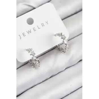 Pirinç Zirkon Taşlı Yıldız Model Gümüş Renk Kadın Küpe