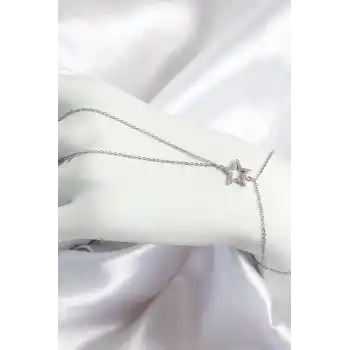 Pirinç Zirkon Taşlı Yıldız Model Gümüş Renk Kadın Şahmeran