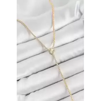 Pirinç Zirkon Taşlı Yonca Figürlü Y Model Gold Renk Kadın Kolye