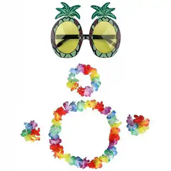 Renkli Ananas Gözlük, Taç, Kolye ve Bileklik Seti
