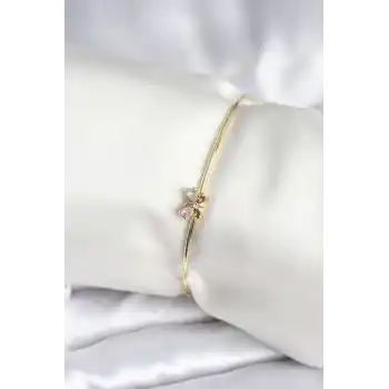 Renkli Kelebek Figür Gold Renk Pirinç Kadın Bileklik