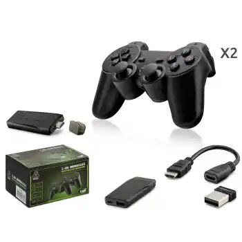 Retro Oyun Stick Hdmi Çift Gamepad Seti 2.4G Kablosuz - Siyah HD327