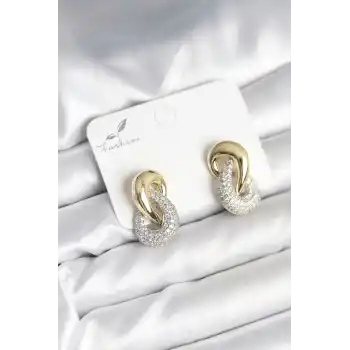 Sarmal Model Gold Gümüş Renk Pirinç Kadın Küpe