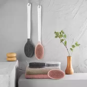 Silikon Masajlı Uzun Saplı Vücut Masaj Fırçası Banyo Sırt Kesesi Saplı Yumuşak Fırça (5069)