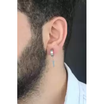 Silver Renk Kaplama Kılıç Figürlü Çelik Kıstırmalı Erkek Küpe