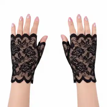 Siyah Dantel Parmaksız Kısa Eldiven