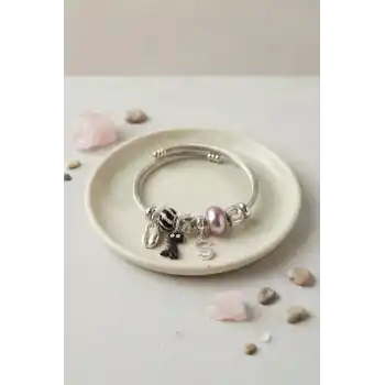Siyah Dinazor Model Charmlı Gümüş Renk Bileklik
