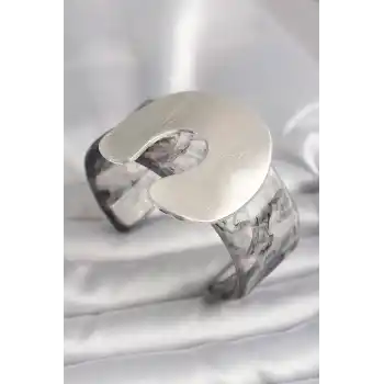 Siyah Mermer Desen Akrilik Plaka Vintage Kadın Bilezik