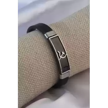 Siyah Metal Çekiç Orak Model Siyah Deri Erkek Bileklik