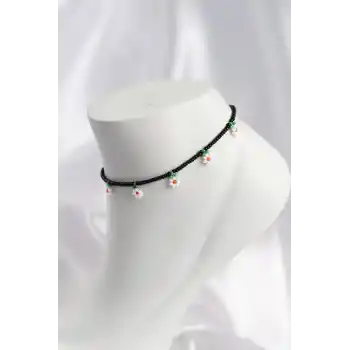 Siyah Renk Boncuklu Papatya Motifli Halhal